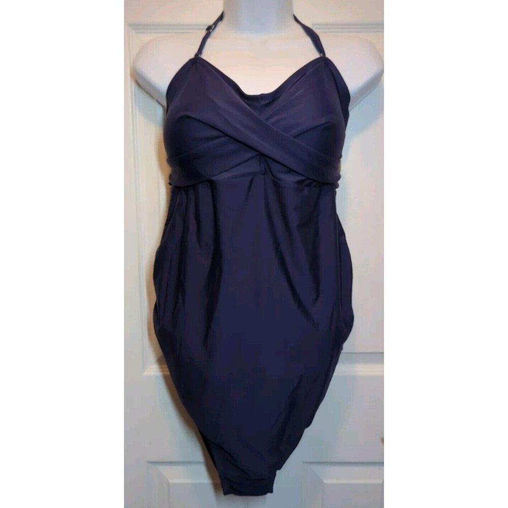 Womens Size 2X Plus Swimsuit One Piece NEW‎ Gathered sides, inserts Navy Shikini